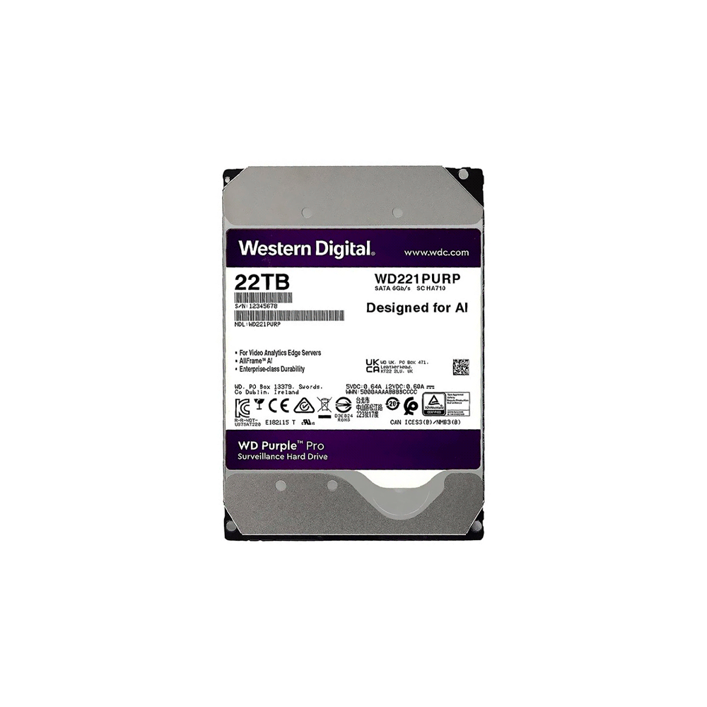 Hd sata3 22tb wd purple pro 7200 512mb wd221purp surveillance