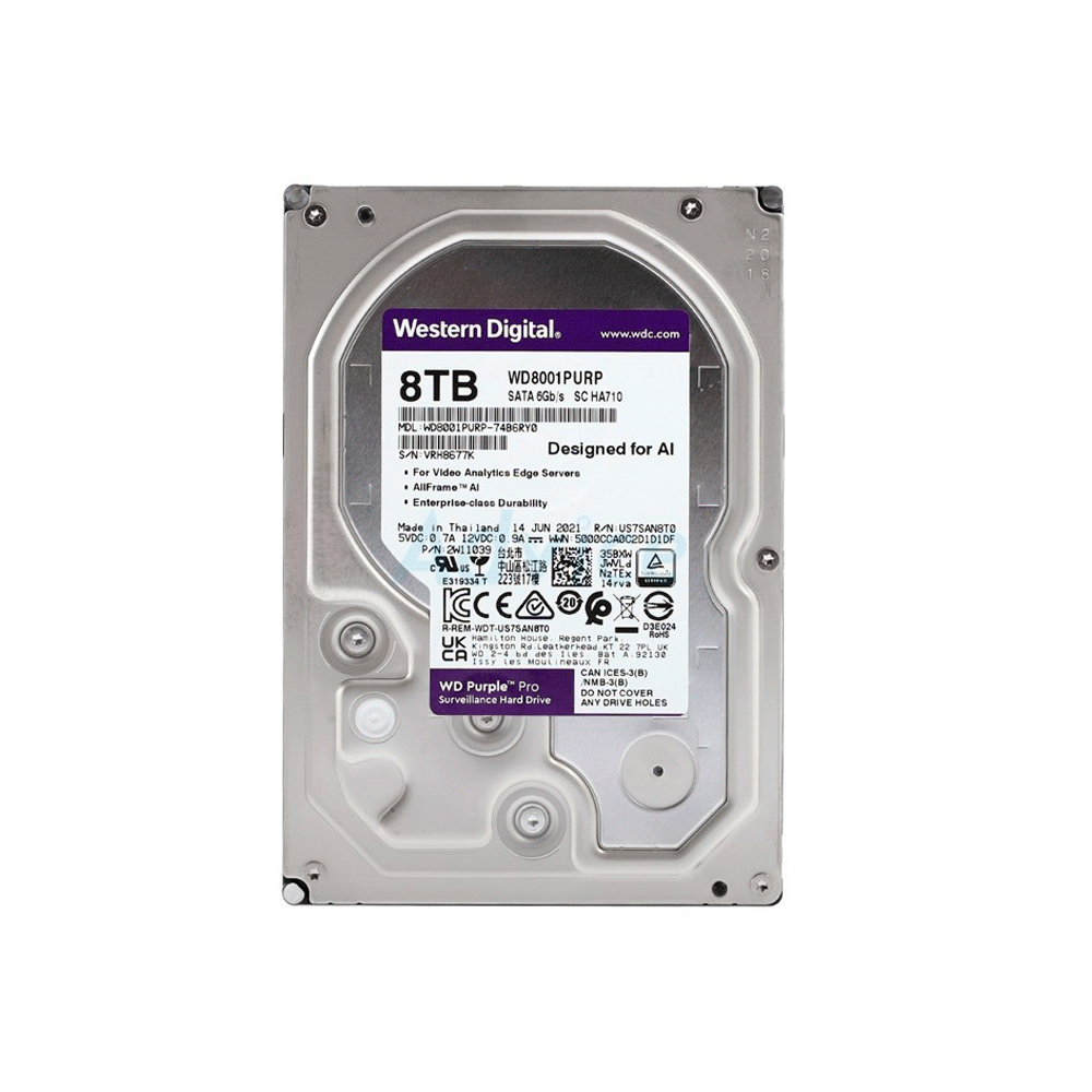 Disco duro sata3 8tb western digital purple pro 7200 256mb wd8001purp surveillance