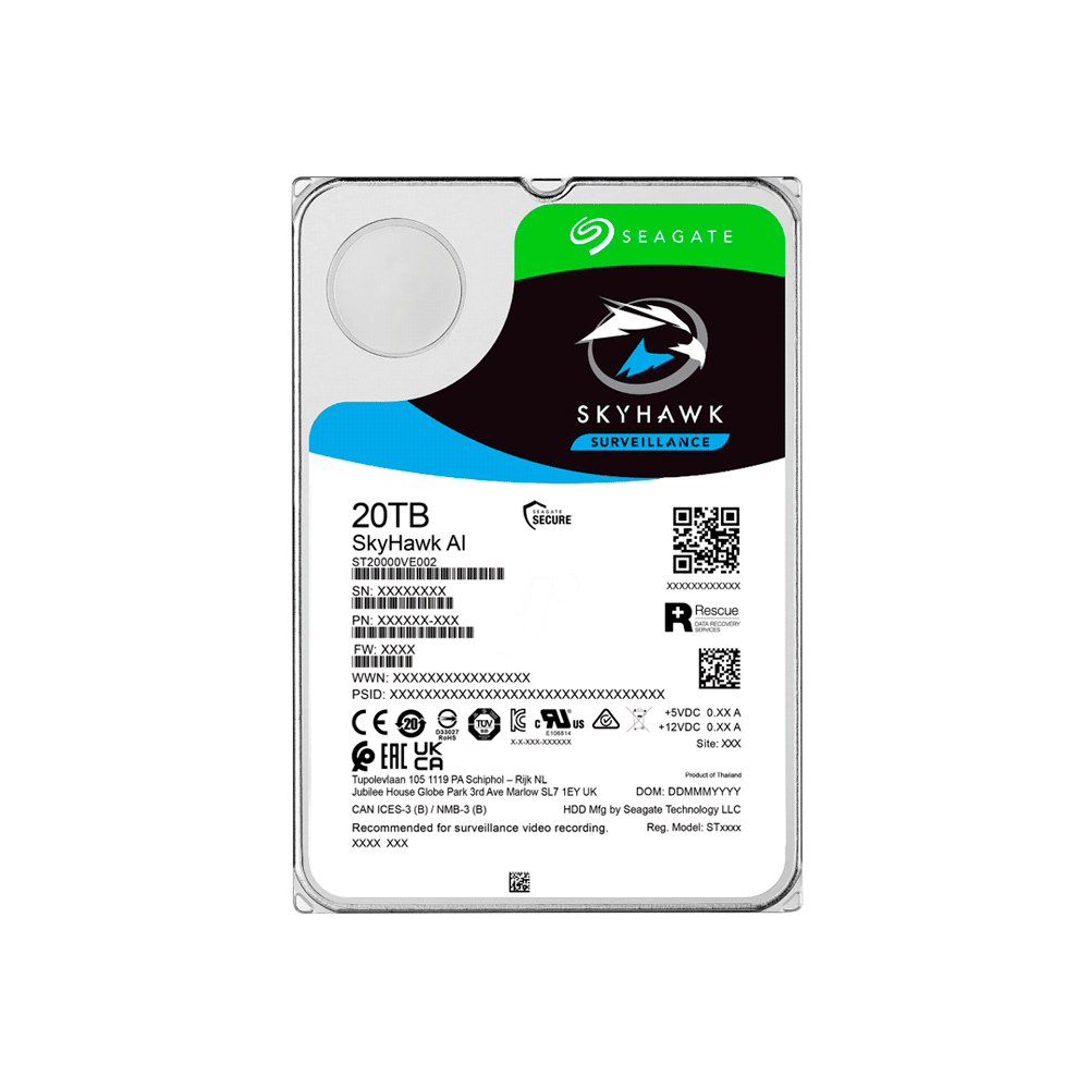 Disco duro sata3 20tb seagate skyhawk ai 7200 256mb st20000ve002 surveillance